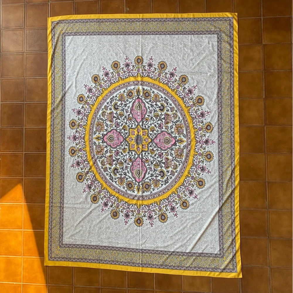 Elegant Yellow and Gray Tapestry Bed Cover Excellent Condition 58”X78”.